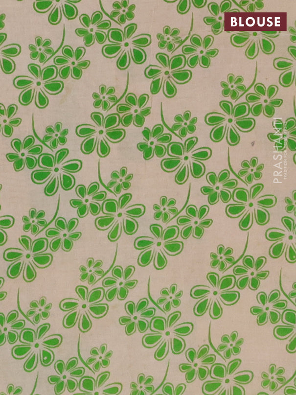 Kalamkari cotton saree beige and green with allover prints and printed border