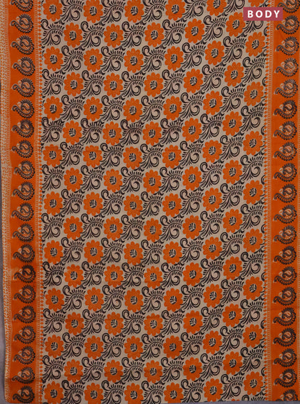 Kalamkari cotton saree beige and orange with allover prints and printed border