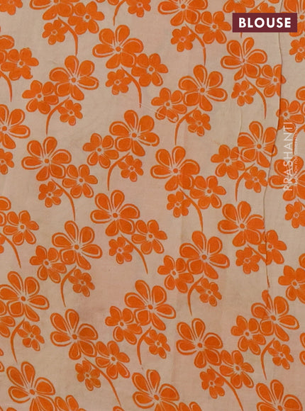 Kalamkari cotton saree beige and orange with allover prints and printed border