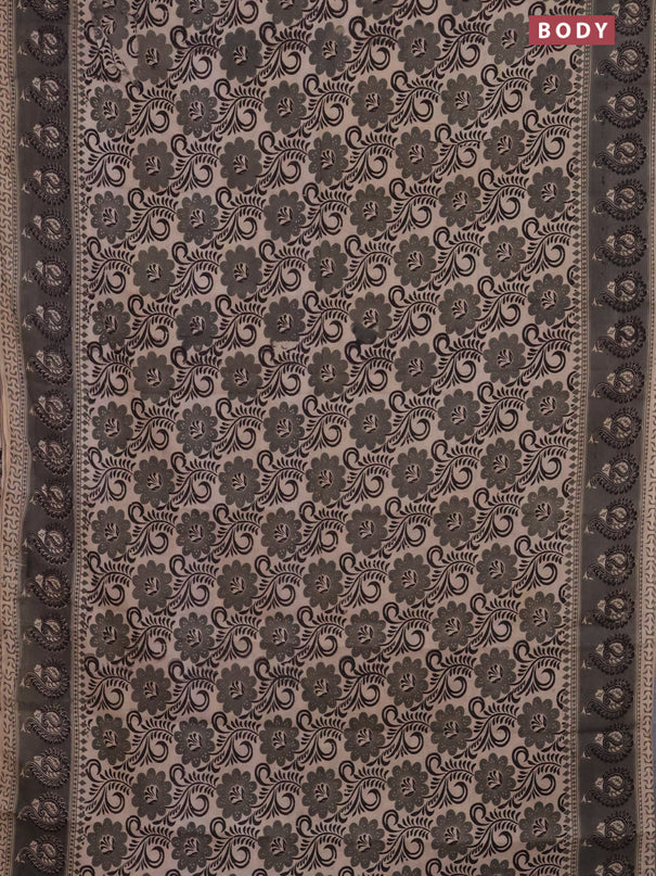 Kalamkari cotton saree beige and grey with allover prints and printed border