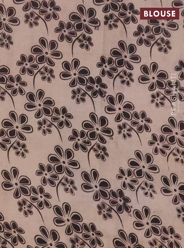 Kalamkari cotton saree beige and grey with allover prints and printed border