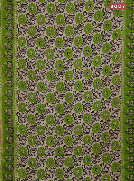 Kalamkari cotton saree beige and green with allover prints and printed border
