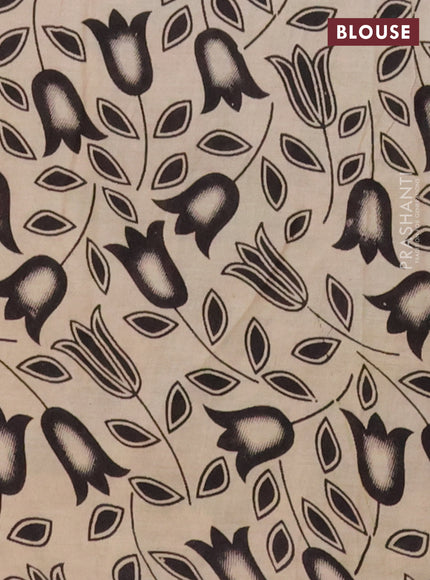 Kalamkari cotton saree beige and green with allover prints and printed border