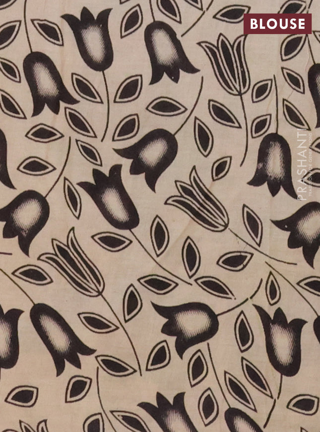 Kalamkari cotton saree beige and green with allover prints and printed border