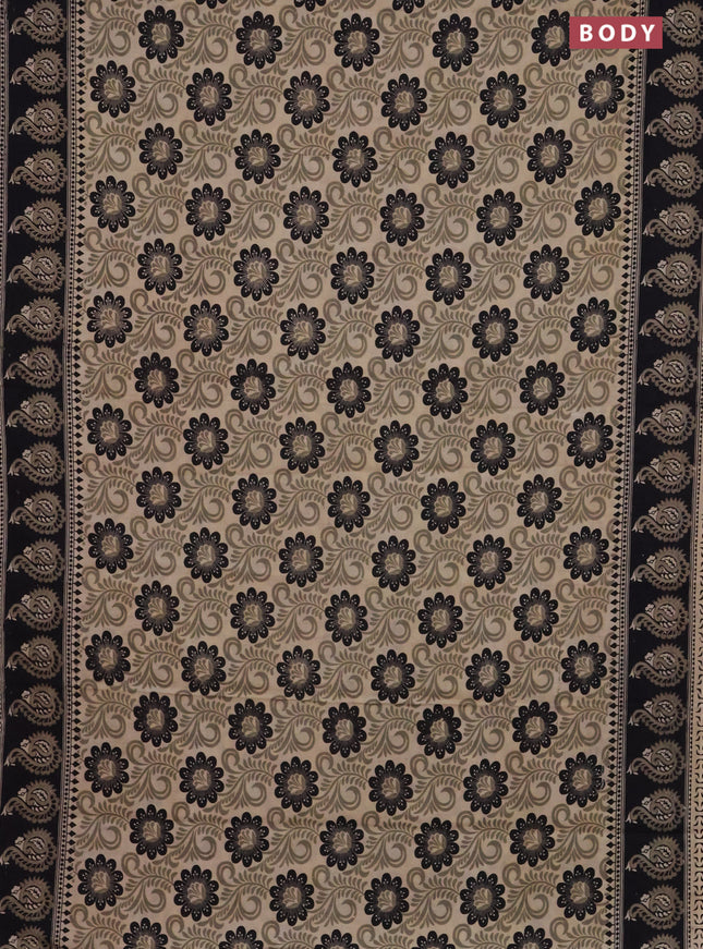 Kalamkari cotton saree beige and black with allover prints and printed border