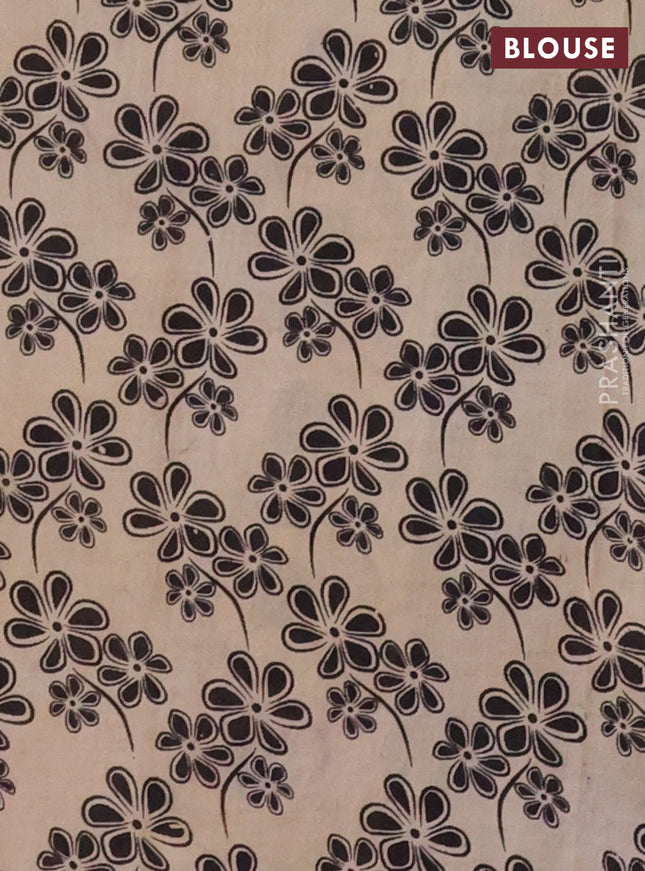 Kalamkari cotton saree beige and black with allover prints and printed border