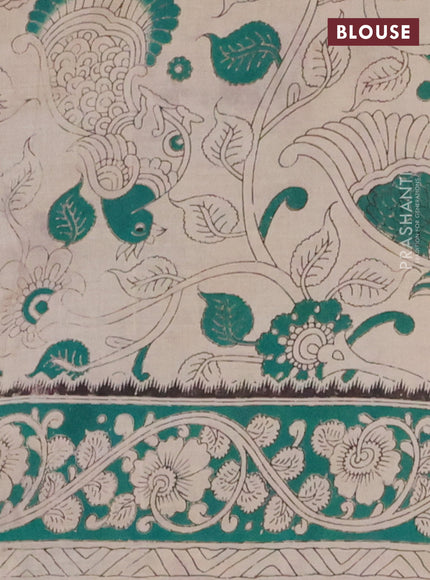 Kalamkari cotton saree yellow and green with allover prints and printed border