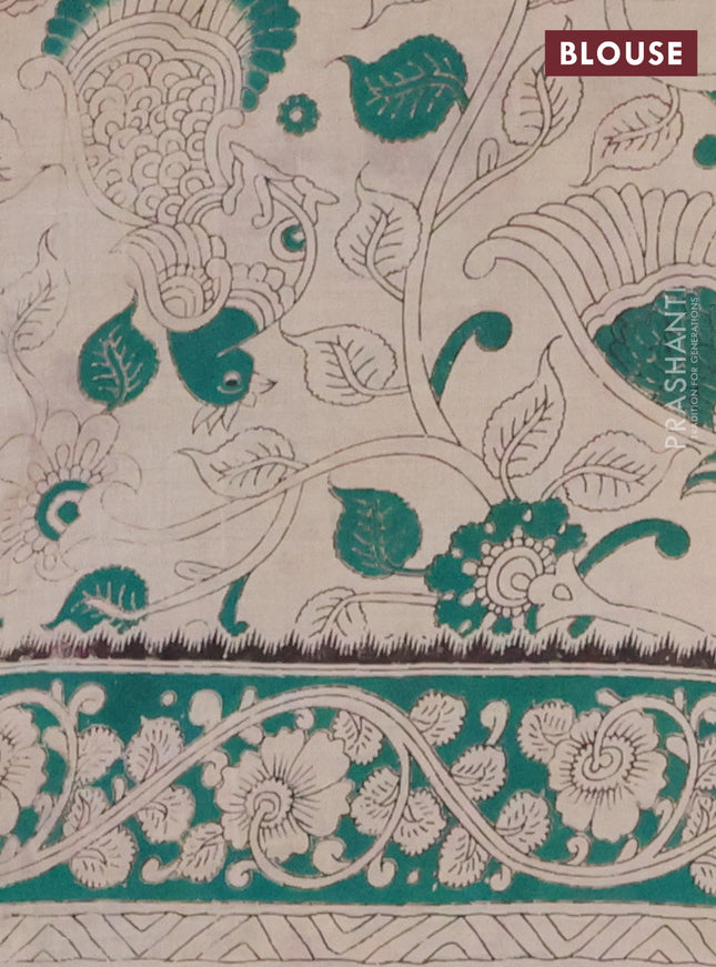 Kalamkari cotton saree yellow and green with allover prints and printed border