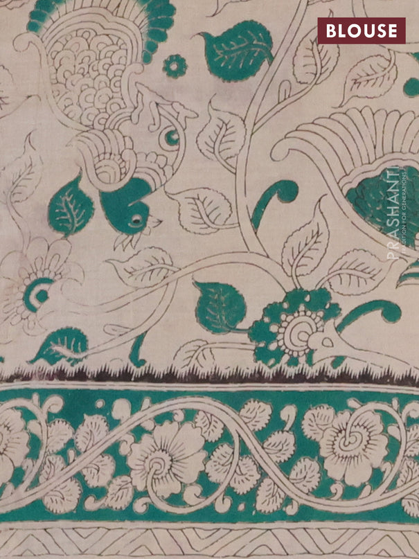 Kalamkari cotton saree yellow and green with allover prints and printed border