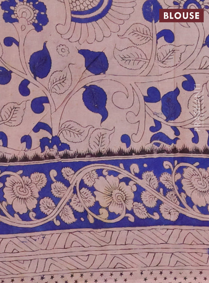 Kalamkari cotton saree maroon and blue with allover prints and printed border