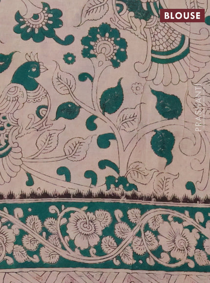 Kalamkari cotton saree lime green and green with allover prints and printed border