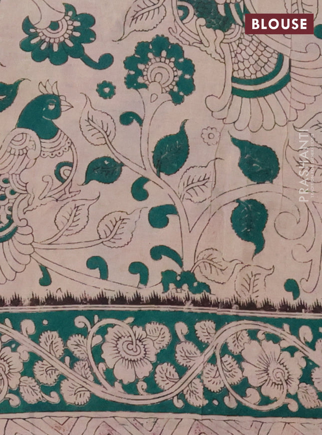 Kalamkari cotton saree lime green and green with allover prints and printed border