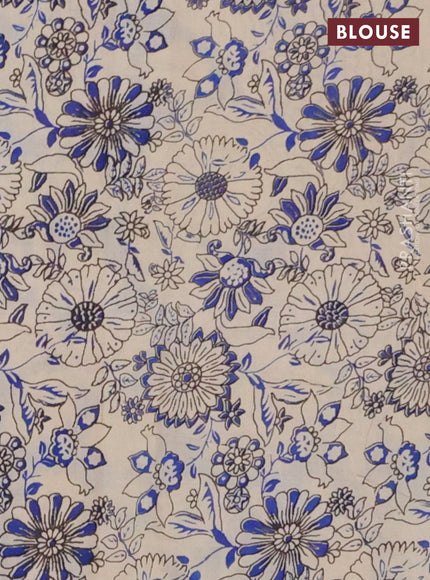 Kalamkari cotton saree yellow and blue with allover prints and printed border