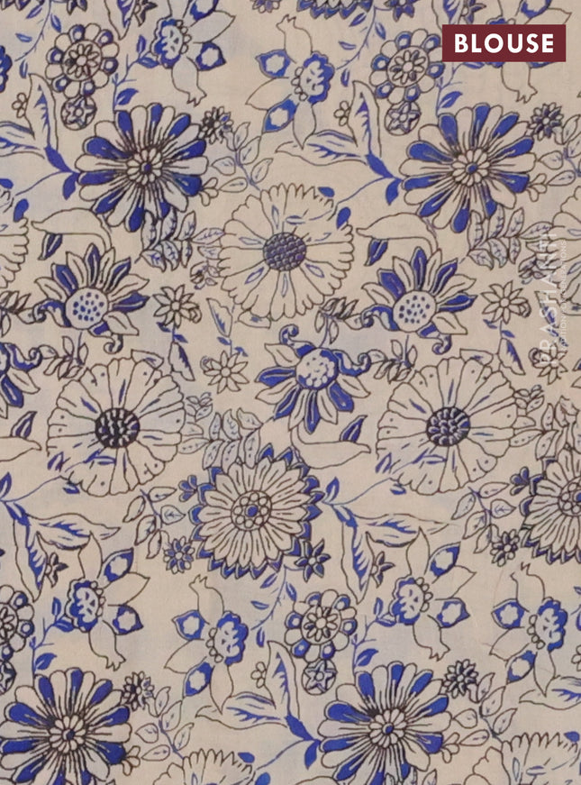 Kalamkari cotton saree yellow and blue with allover prints and printed border