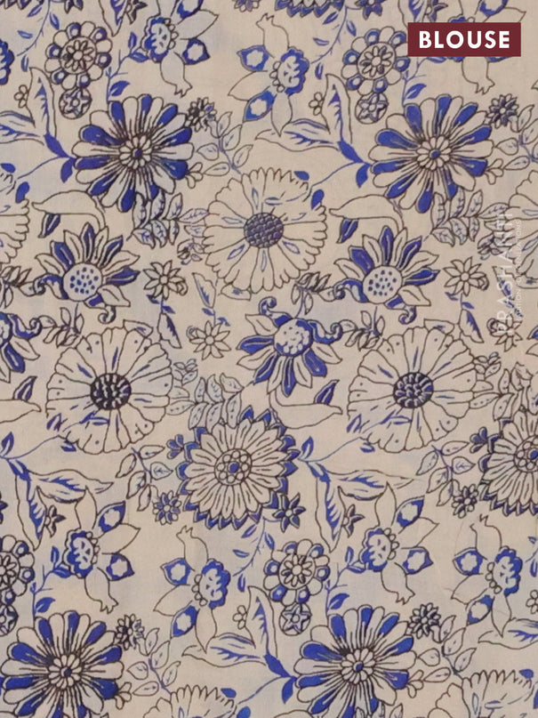 Kalamkari cotton saree yellow and blue with allover prints and printed border