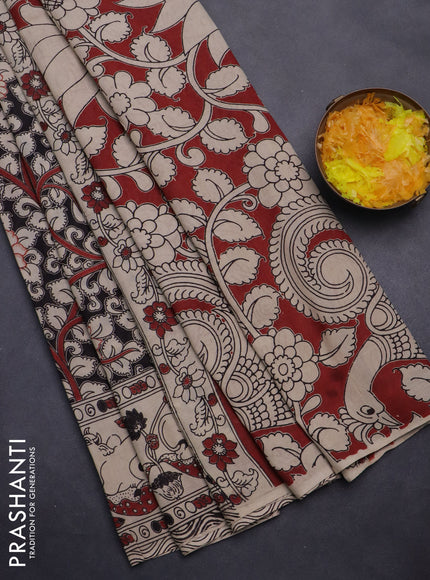Kalamkari cotton saree black and beige with allover prints and printed border