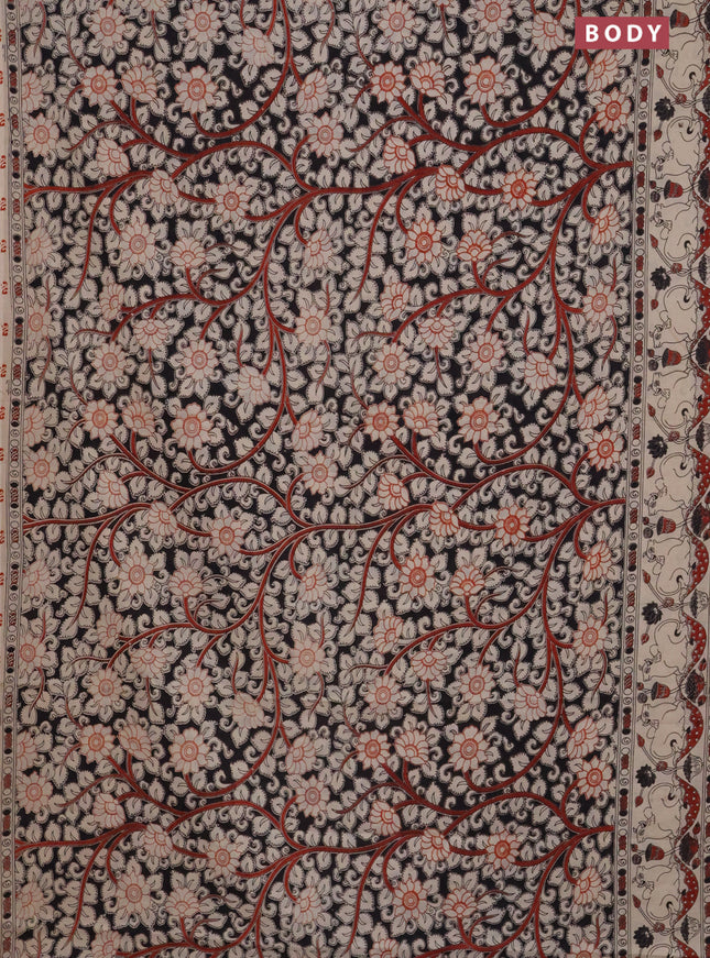 Kalamkari cotton saree black and beige with allover prints and printed border