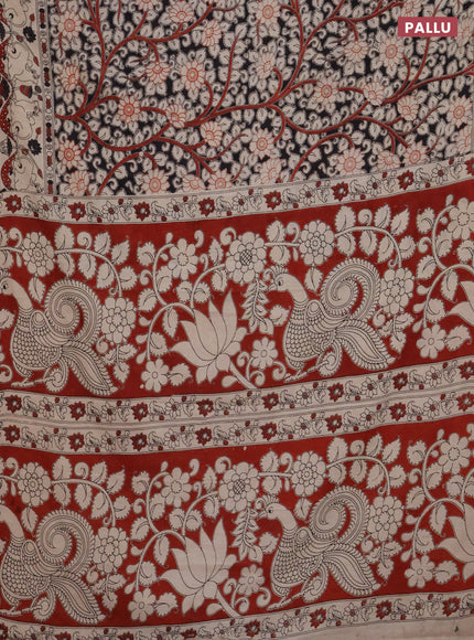 Kalamkari cotton saree black and beige with allover prints and printed border