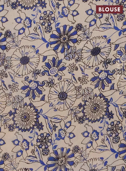 Kalamkari cotton saree beige and blue with allover prints and printed border
