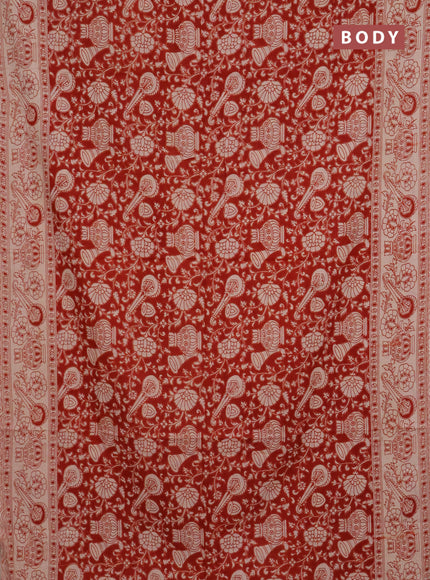Kalamkari cotton saree red and beige with allover prints and printed border