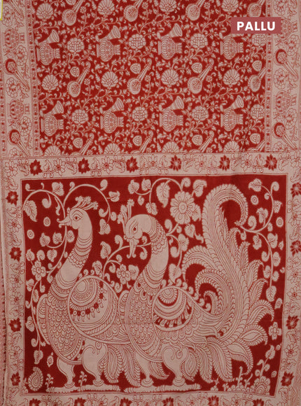 Kalamkari cotton saree red and beige with allover prints and printed border