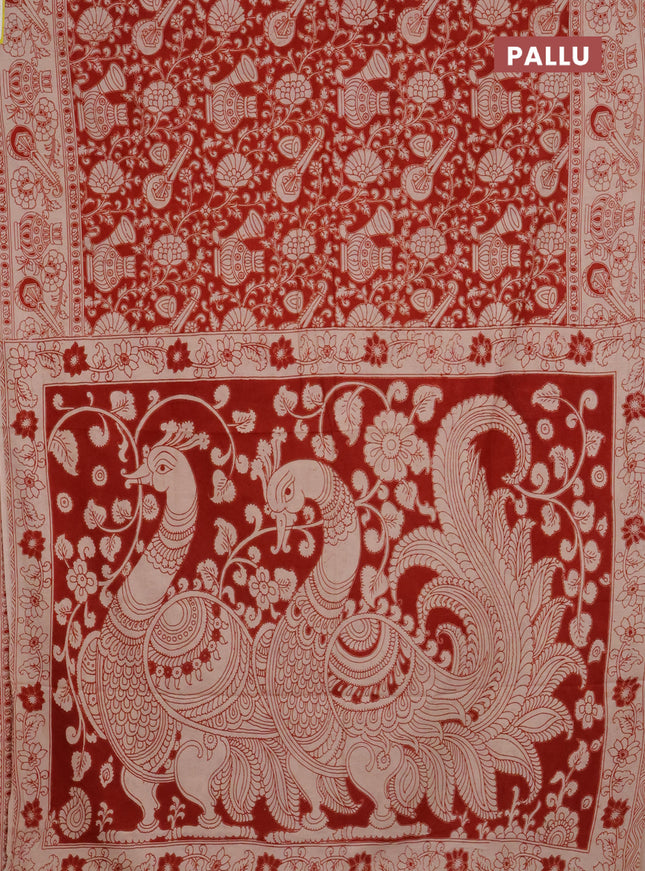 Kalamkari cotton saree red and beige with allover prints and printed border