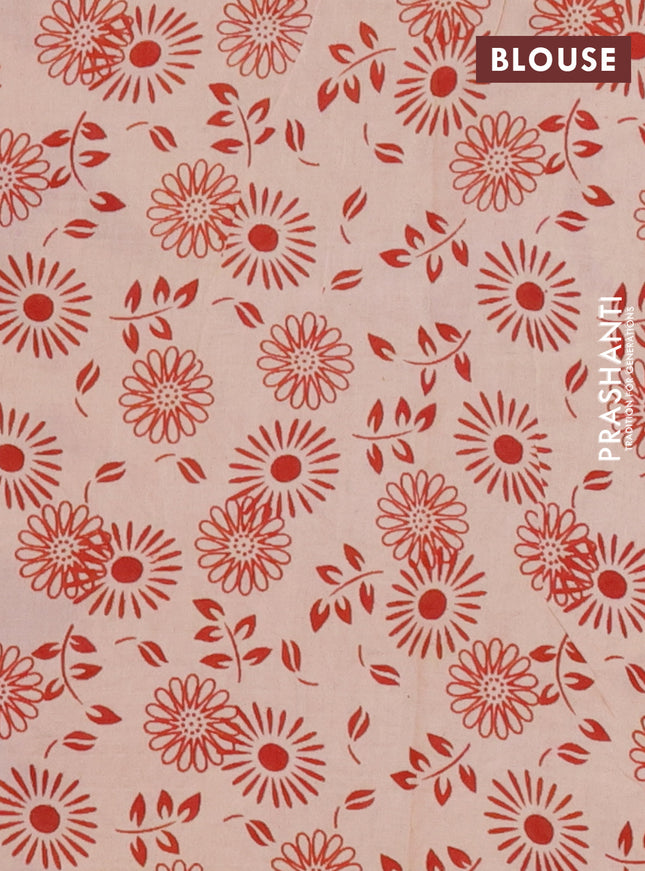 Kalamkari cotton saree red and beige with allover prints and printed border