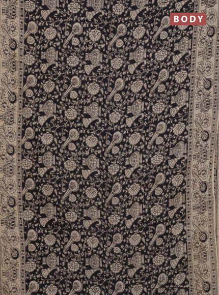 Kalamkari cotton saree black and beige with allover prints and printed border