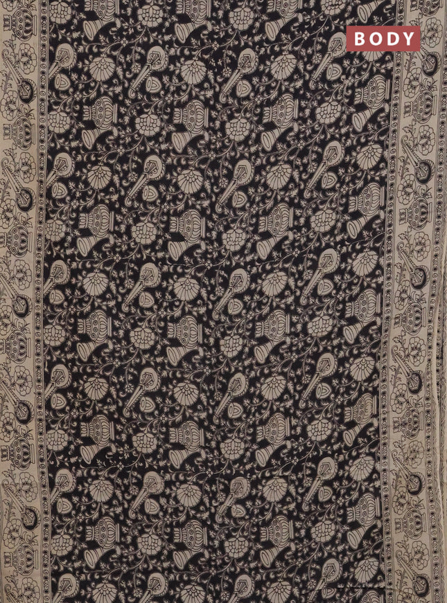 Kalamkari cotton saree black and beige with allover prints and printed border