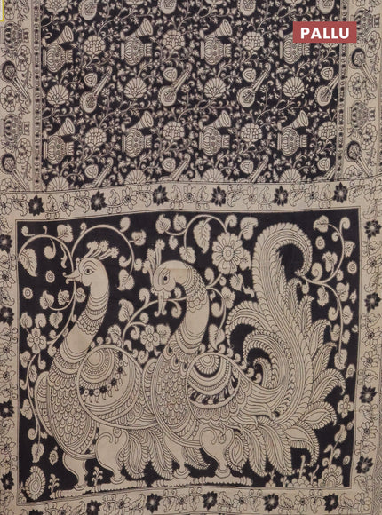 Kalamkari cotton saree black and beige with allover prints and printed border