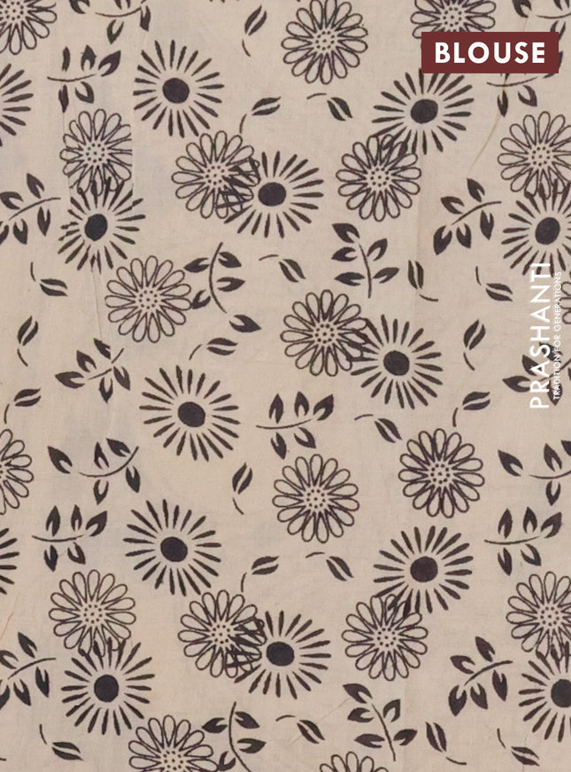 Kalamkari cotton saree black and beige with allover prints and printed border