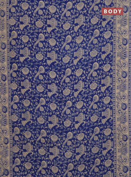 Kalamkari cotton saree blue and beige with allover prints and printed border