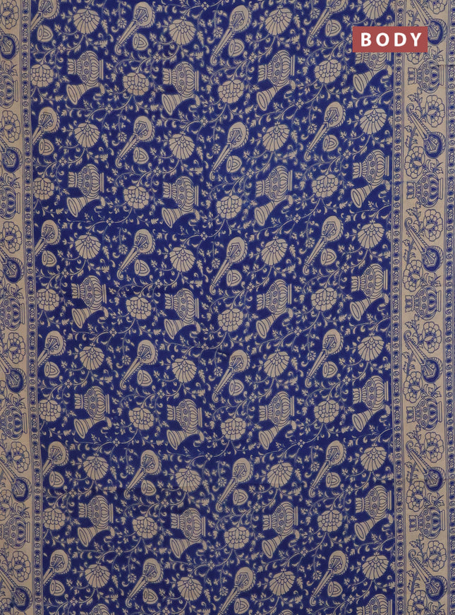Kalamkari cotton saree blue and beige with allover prints and printed border