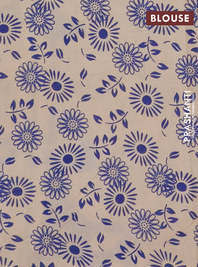 Kalamkari cotton saree blue and beige with allover prints and printed border