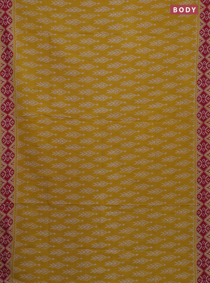 Kalamkari cotton saree yellow and pink with ikat butta prints and printed border
