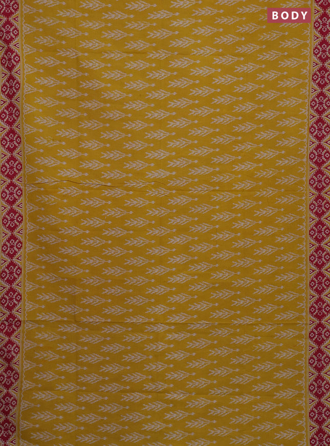 Kalamkari cotton saree yellow and pink with ikat butta prints and printed border