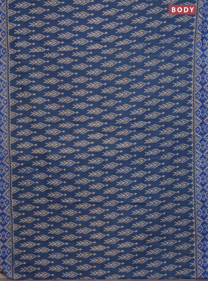 Kalamkari cotton saree blue shade with ikat butta prints and printed border