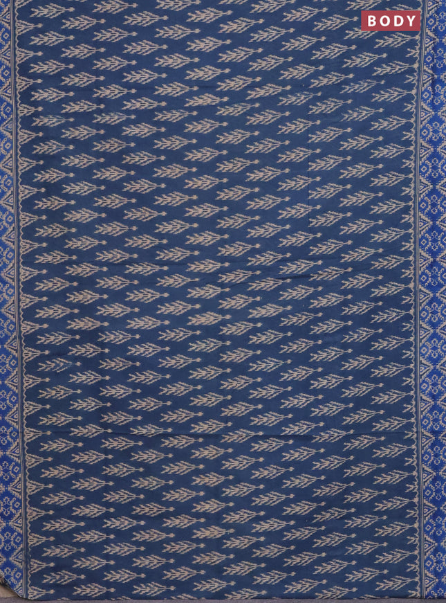 Kalamkari cotton saree blue shade with ikat butta prints and printed border