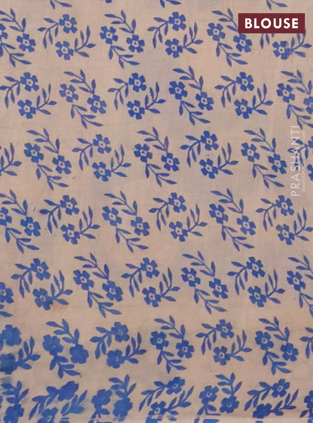 Kalamkari cotton saree blue shade with ikat butta prints and printed border