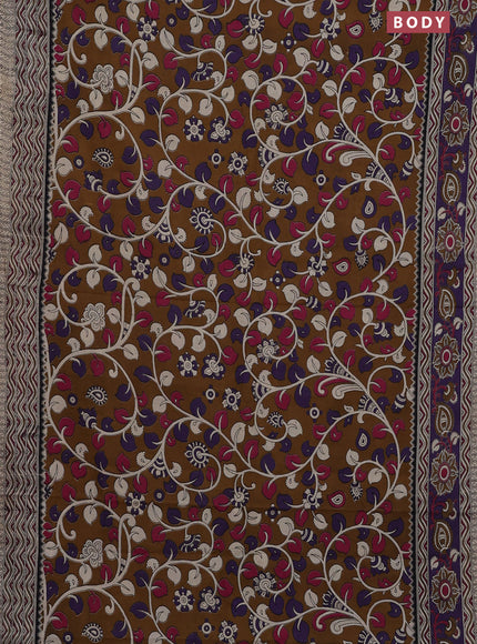 Kalamkari cotton saree brown and beige with allover prints and printed border