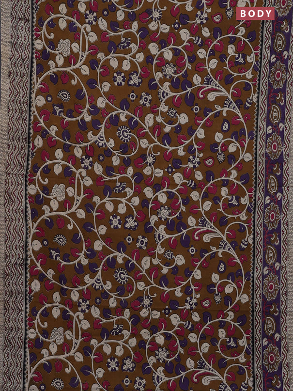 Kalamkari cotton saree brown and beige with allover prints and printed border