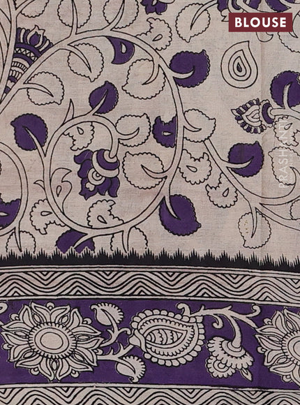 Kalamkari cotton saree brown and beige with allover prints and printed border