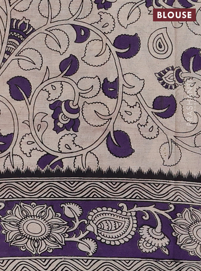 Kalamkari cotton saree brown and beige with allover prints and printed border