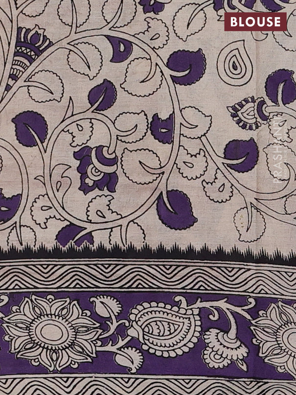 Kalamkari cotton saree brown and beige with allover prints and printed border