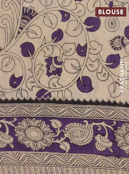Kalamkari cotton saree lime green and violet with allover prints and printed border