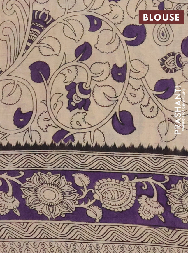 Kalamkari cotton saree lime green and violet with allover prints and printed border