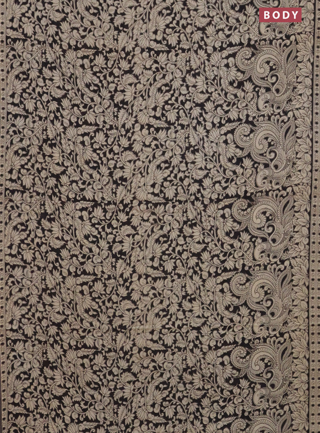Kalamkari cotton saree black and beige with allover prints and printed border