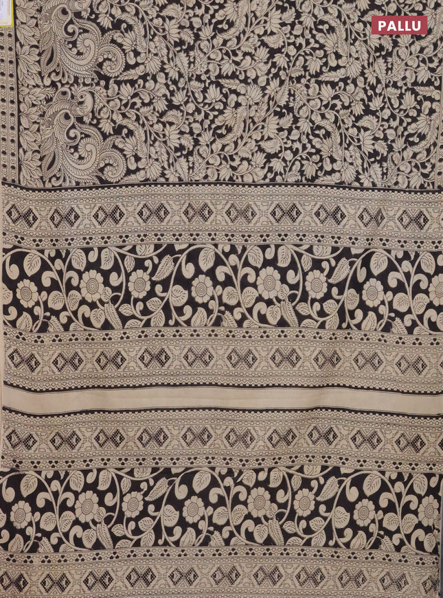 Kalamkari cotton saree black and beige with allover prints and printed border