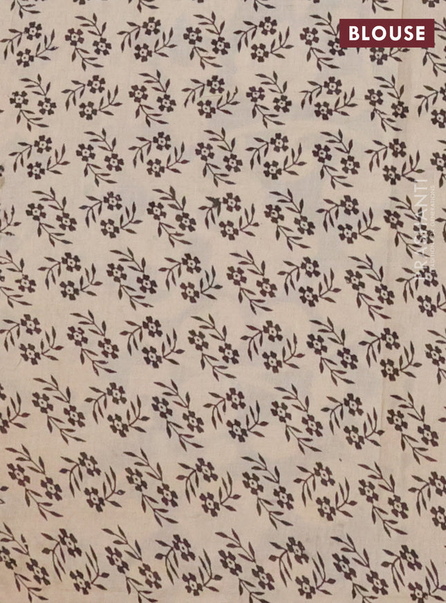 Kalamkari cotton saree black and beige with allover prints and printed border