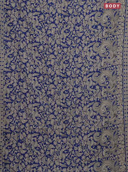 Kalamkari cotton saree blue and beige with allover prints and printed border
